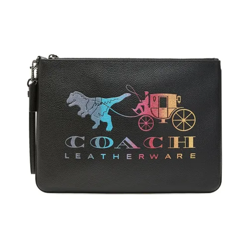 COACH Wristlet Коровья кожа Клатч Большой Женские Черный