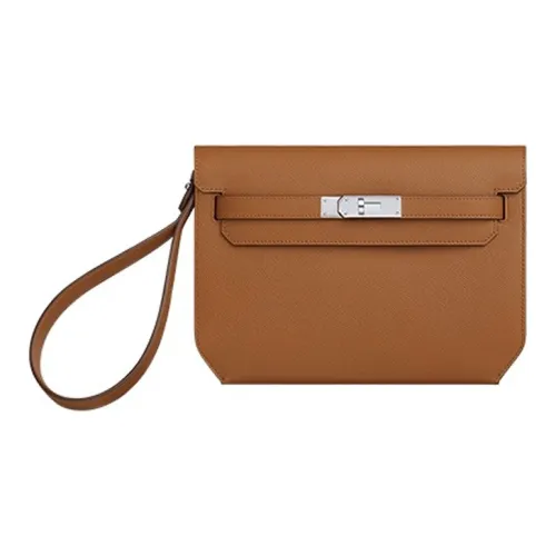 HERMES Kelly Depeches Эпсомская кожа Клатч Мужской Золотой