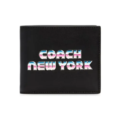 COACH Держатель для карт из коровьей кожи кошелек среднего размера унисекс черный