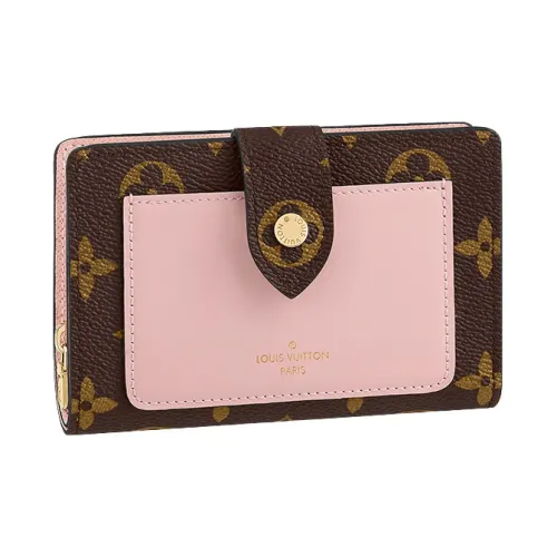 LOUIS VUITTON Холст Коровья кожа Покрытие Лайнер Монетница Держатель для карт Кошелек Женские Розовый Коричневый