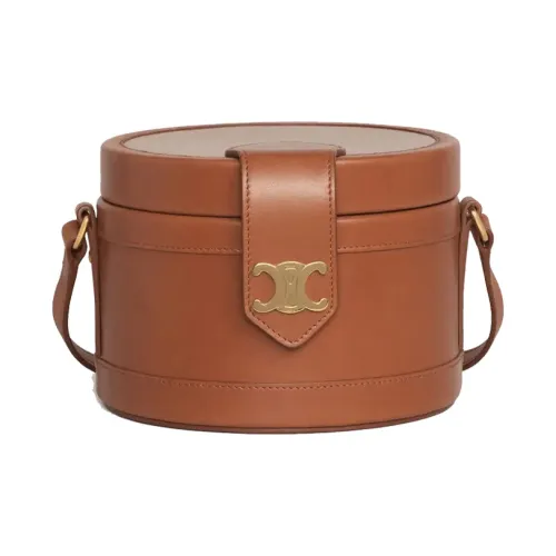 CELINE Tambour Гладкая коровья кожа Сумка через плечо Сумка на плечо Средняя Женская Рыжевато-коричневый