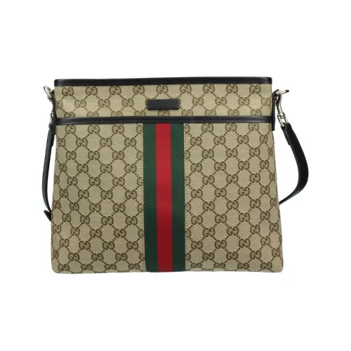 GUCCI Canvas с кожаными вставками курьерская сумка сумка через плечо унисекс цвет эбеновый черный