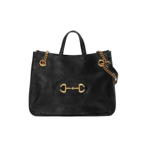 GUCCI Horsebit 1955 Кожа Тоут Сумка Сумка для покупок Сумка Сумка через плечо Женская Черная