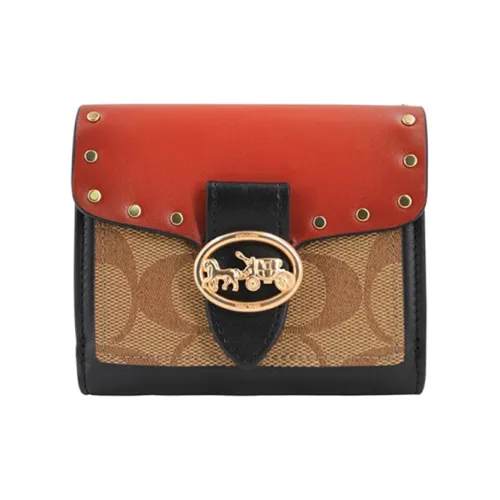 COACH Georgie Монограмма Холст и Кожа Клатч Кошелек для монет Кошелек Женские Коричневый Красный Черный и Разноцветный