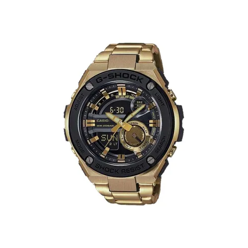 CASIO г Steel Collection Dual Display Disk Кварцевый механизм Нержавеющая сталь Ремешок Часы Мужские Черный циферблат