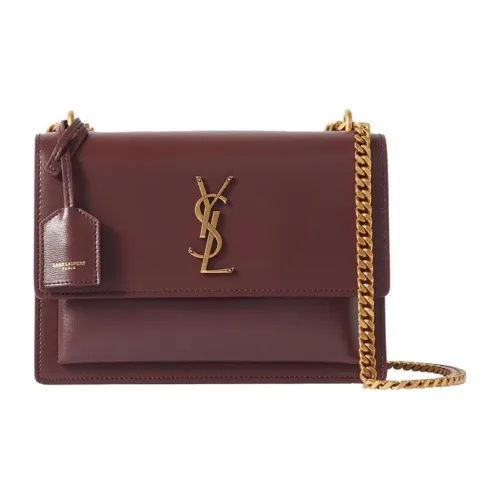 SAINT LAURENT Гладкая кожа Sunset Сумка Сумка через плечо Сумка на плечо Средний размер Женская Темно-красный