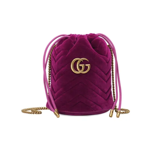 GUCCI Marmont Quilted Бархат Ведрообразная Сумка через плечо Мини Женская Фуксия