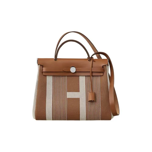 HERMES Herbag Canvas Saddle Leather Сумка через плечо Сумка через плечо Сумка через плечо Стандартная Женская Кофейная Бежевая