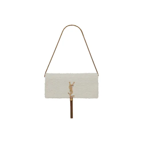 SAINT LAURENT Kate Смесь Крупнозернистая текстура Цветочный дизайн Сумка через плечо Клатч Цепочка Сумка через плечо Женская Белая