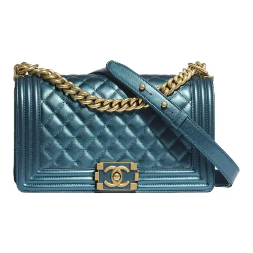 CHANEL LEBOY С рельефом Тисненый Телячья кожа Сумка с клапаном Сумка через плечо Сумка на плечо Женская Морской синий