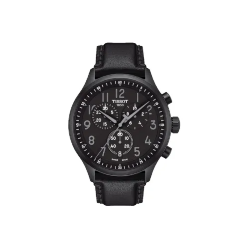 TISSOT Speed Run Series Кварцевый механизм Мужские часы 45 мм Черный циферблат Корпус из нержавеющей стали Кожаный ремешок