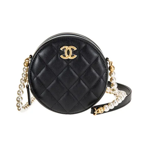 CHANEL Телячья кожа Круглая сумка Сумка через плечо Мини Женская Черная