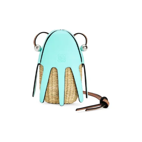 LOEWE Anagram Соломенная плетеная сумка из коровьей кожи через плечо Мини Женская Натуральный Тихоокеанский Аква Натуральный Ледяной синий