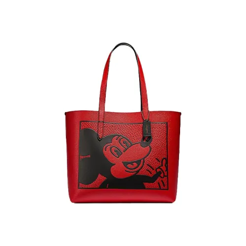 COACH Disney Mickey Коллаборация Кожа Тоут Сумка Сумка для покупок Сумка на плечо Большая Женская Красная