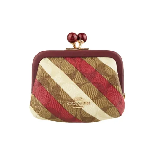 COACH Kisslock Холст с покрытием и гладкая кожа Клатч Мини Женский Хаки Бургунди