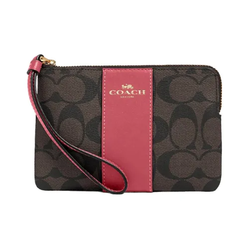 COACH Corner Zip Холст и Кожа Картхолдер Маленький Женский Клубничный Красный Хаки