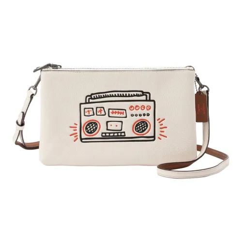 COACH Keith Haring Коллаборация Lyla Полированная кожа с эффектом галечного покрытия Через плечо Клатч Средний Женская Белая