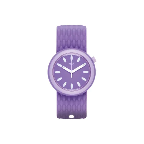 Swatch Quartz Механизм Женские часы 45 мм Фиолетовый циферблат Часы Пластиковый корпус Часы Силиконовый ремешок
