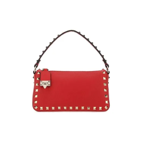 Valentino Rockstud Телячья кожа с текстурой сумка-багет плечо сумка маленькая женская красная
