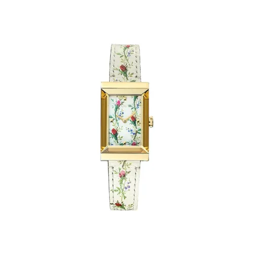 GUCCI Рамка Герань Цветочный Квадрат Наручные часы Кварцевый механизм Кожаный ремешок Белый циферблат Женские часы