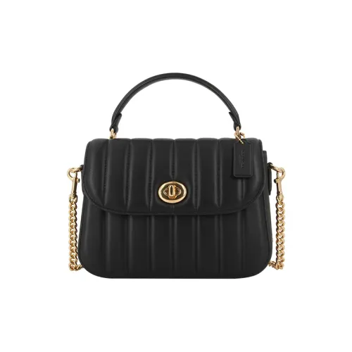 COACH Marlie Кожа Маленькая Квадратная Сумка Сумка-сэтин Сумка через плечо Сумка среднего размера Женская Черная