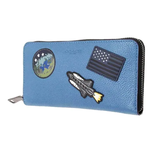 COACH Accordion Zip Кожа Длинный TRUNK WALLET Стандартный Мужской Синий