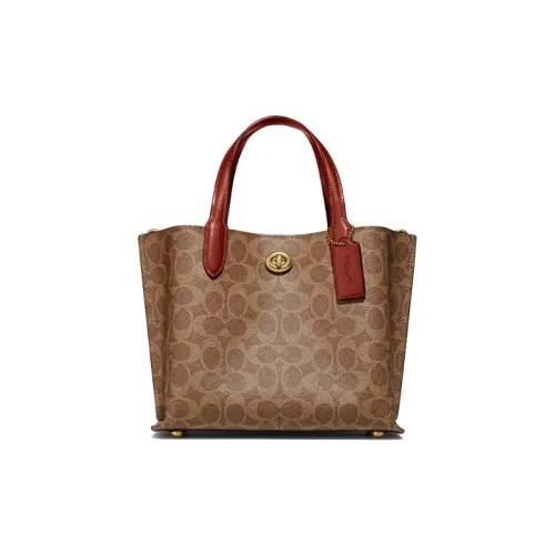 COACH Willow Кожа Тоут Сумка Сумка для покупок Сумка через плечо Сумка среднего размера Женская Коричневая Красная