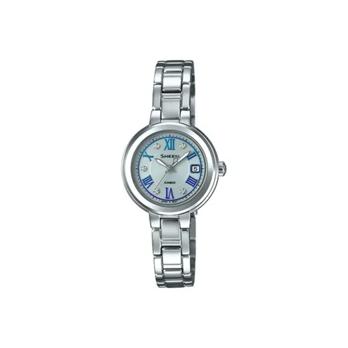 CASIO SHEEN Солнечный Кварцевый Механизм Часы Женские Синий Циферблат