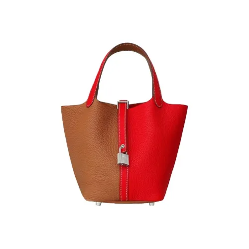 HERMES Picotin Lock Clemence Bullock Кожа Сумка 18 Женская Сердце Красный Золотой