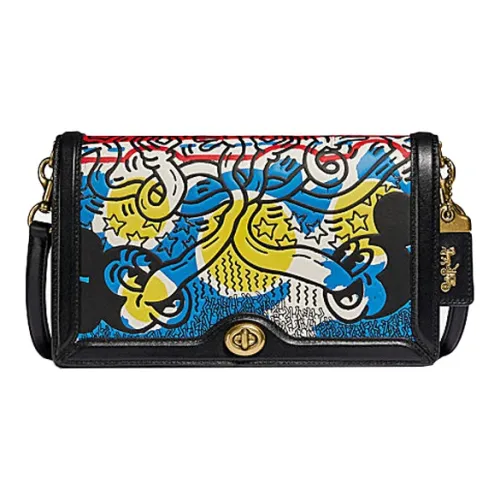 COACH Disney X Keith Haring Коллаборация Riley Коровья кожа Маленькая квадратная сумка Сумка через плечо Средний Женские