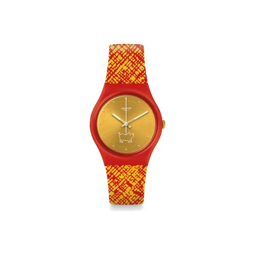 SWATCH Gent Series Кварцевый механизм Унисекс Часы 34*8,75*39,2 мм Желтый циферблат Часы Пластиковый корпус Часы Силиконовый ремешок