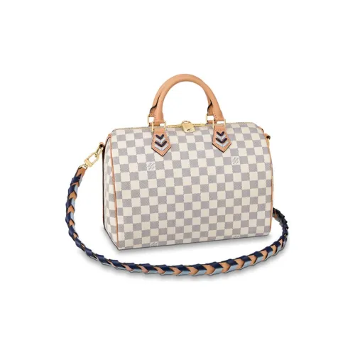 LOUIS VUITTON Speedy Холст Pillow Bag Сумка через плечо Сумка для рук Женская Бежевая Белая Синяя