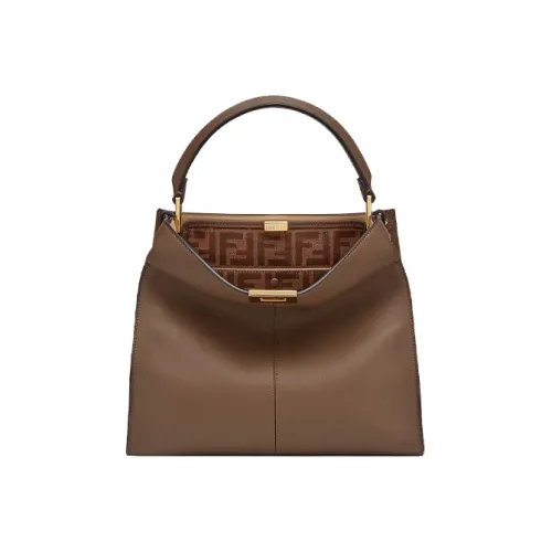 FENDI Peekaboo Коровья кожа Сумка Tote из кожи Сумка через плечо Сумка среднего размера Женская Коричневая