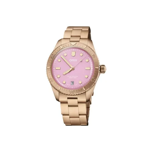 Oris Diving Collection Автоматический Механический Механизм Унисекс Часы 38 мм Розовый Циферблат Часы Бронзовый Корпус Часов