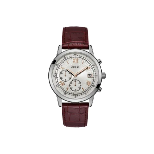 GUESS Business Collection Мужские часы Кварцевый механизм Естественная кожа Ремешок 44 мм Белый циферблат Часы W1000G2