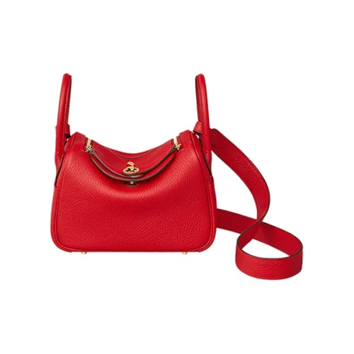 HERMES Lindy Clemence Bullock Кожа Сумка, Сумка через плечо, Сумка через плечо Мини Женская S3 Rouge De Coeur Сердце Красный
