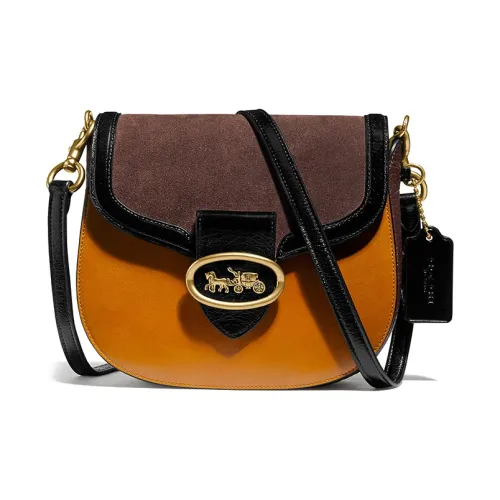COACH Kat Кожа Седло Сумка Сумка через плечо Маленькая Женская Смешанная Шафрановая Многоцветная