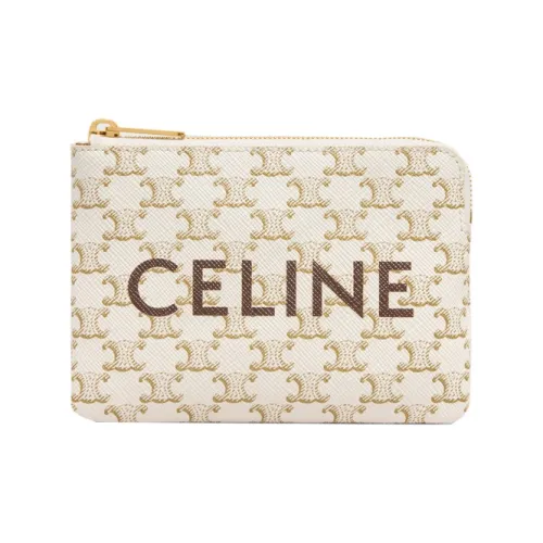 CELINE Холст Клатч Держатель для карт Монетница Женская Желтый Белый