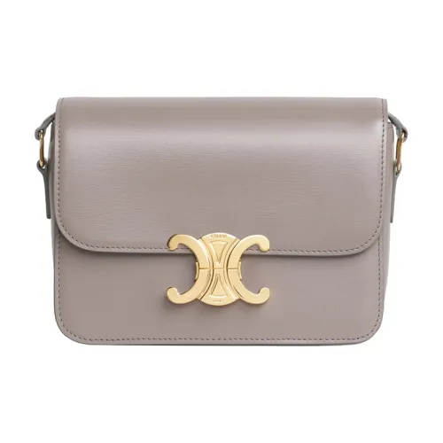 CELINE Teen Triomphe Блестящая сумка через плечо из коровьей кожи стандартная женская конфетного серого цвета