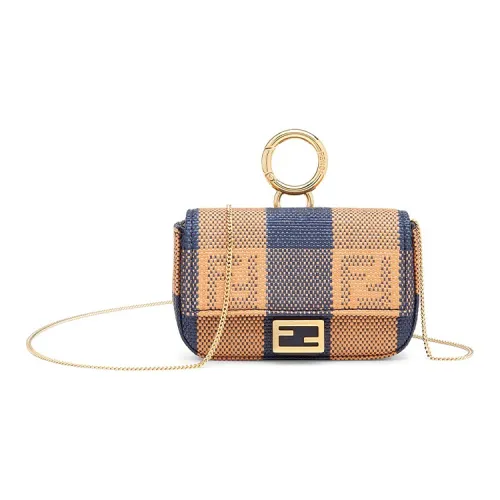 FENDI Baguette Рафия Монета Кошелек Сумка через плечо Сумка Extra Mini Женская Синяя