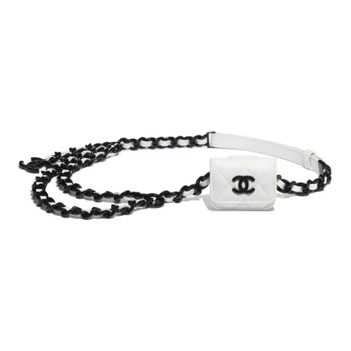 CHANEL Телячья кожа с рельефом металл краска чехол для наушников женский черный белый