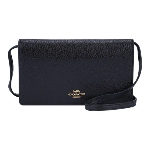 COACH Foldover Коровья кожа Сумка через плечо Маленькая женская сумка черная