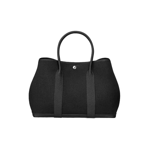 HERMES Garden Party Холст с кожей Сад Сумка Женская Эбеново-черная