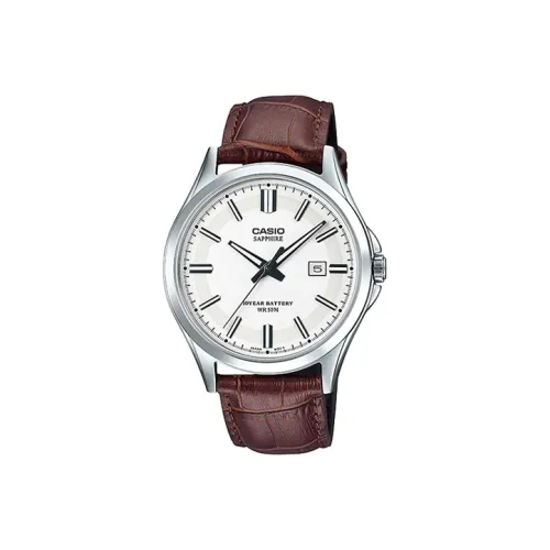 CASIO Платье Кварцевый механизм Натуральная кожа Ремешок Часы Мужские Белый циферблат