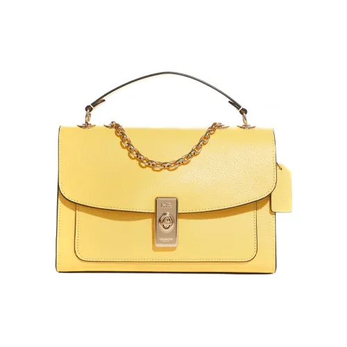 COACH Пескоструйная кожа Портативная Сумка через плечо Сумка на плечо Большая Женская Кремовый Золотой Застежка-молния