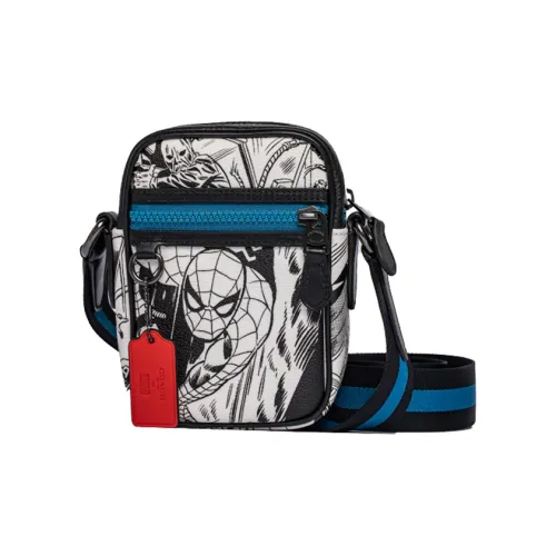 COACH MARVEL Spider Man Collaboration Terrain Leather Crossbody Men's Black White Blue COACH MARVEL Spider Man Collaboration Terrain Кожаная сумка через плечо Мужская Черный Белый Синий