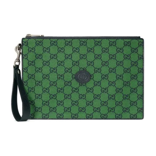 GUCCI Canvas с кожаными вставками браслет клатч сумка унисекс зеленый темно-синий