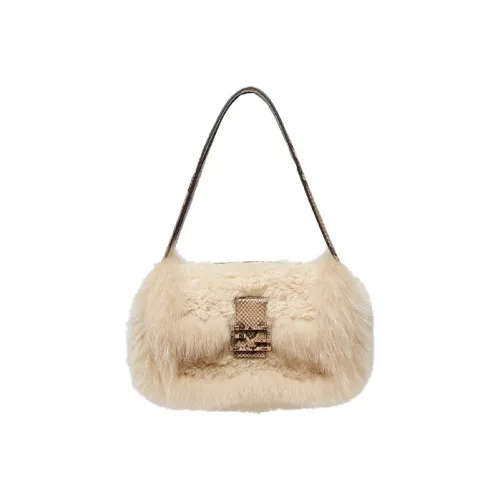 FENDI Baguette Овчина с Лиса Кожа Сумка на плечо Сумка Сумка через плечо Женская Бежевая