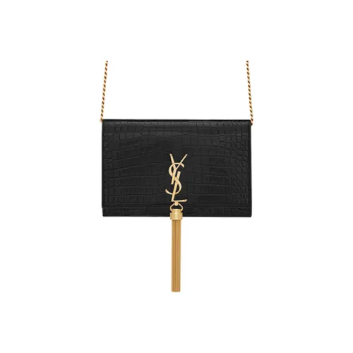 SAINT LAURENT Kate Блестящий кошелек из коровьей кожи сумка с кисточкой сумка через плечо сумка на плечо женская черная