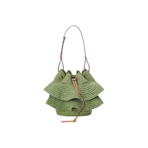 LOEWE BalloonAnagram Волокно рафии с коровья кожа плиссированный сумка через плечо сумка на плечо женская зеленый